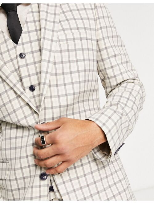 ASOS DESIGN super skinny mix and match stone gingham check suit jacket