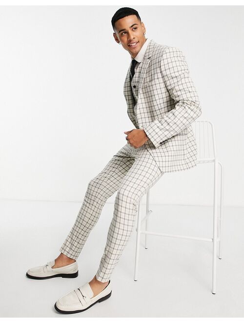 ASOS DESIGN super skinny mix and match stone gingham check suit jacket