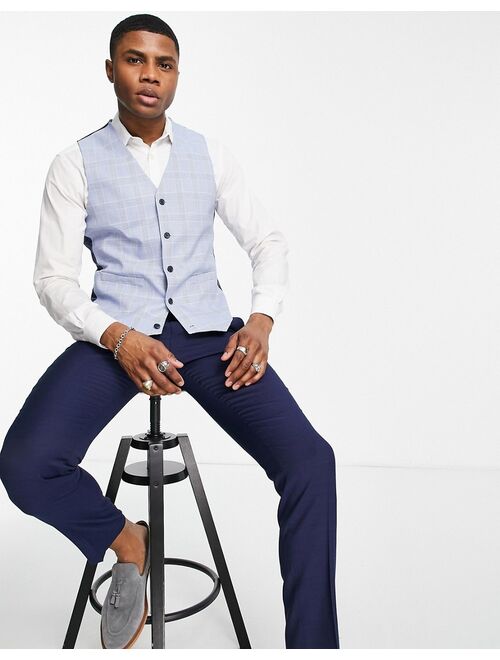 ASOS DESIGN skinny suit vest with prince of wales check in blue