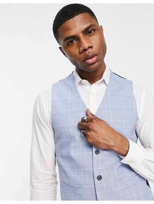 ASOS DESIGN skinny suit vest with prince of wales check in blue