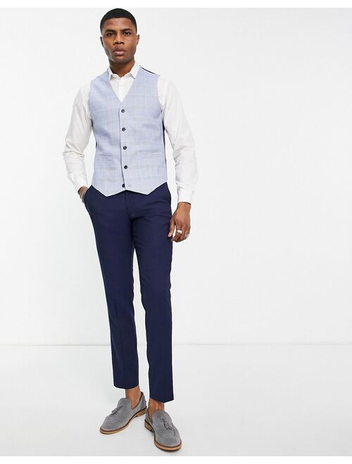 ASOS DESIGN skinny suit vest with prince of wales check in blue