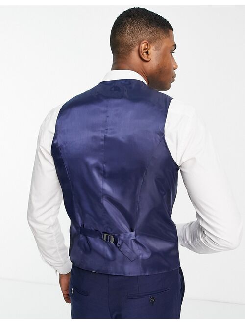 ASOS DESIGN skinny suit vest with prince of wales check in blue