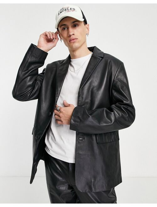 ASOS DESIGN real leather blazer jacket in black