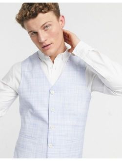wedding skinny suit vest in pastel blue crosshatch