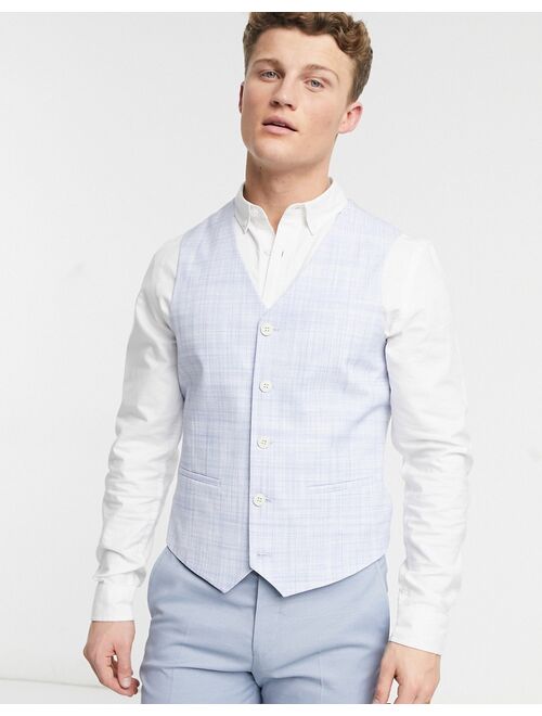 ASOS DESIGN wedding skinny suit vest in pastel blue crosshatch