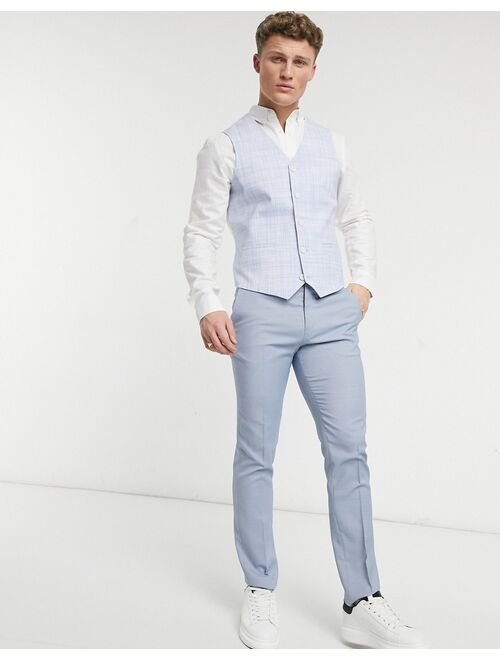 ASOS DESIGN wedding skinny suit vest in pastel blue crosshatch