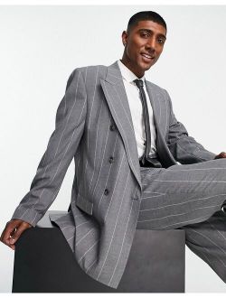 relaxed striped suit jacket in gray
