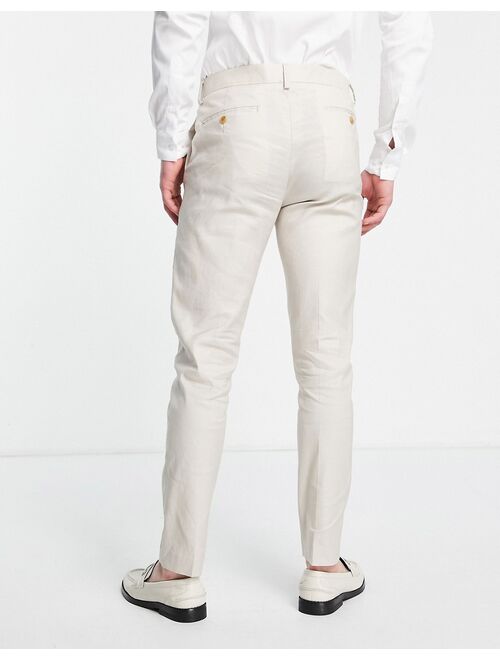 ASOS DESIGN skinny linen mix suit pants in stone