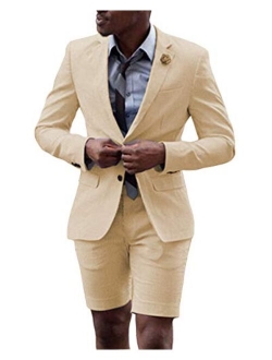 Fitty Lell Men Suit 2 Piece Groom Tuxedo with Short Pants Fashion Business Mens Summer Wear Suits Sets