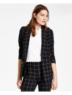 Women's Windowpane Print Open Front Jacket