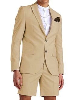 Wangyue Shorts Suits for Men 2 Piece Slim Fit Two Button Men Shorts Suit Set Casual Prom Summer Beach Wedding 2022