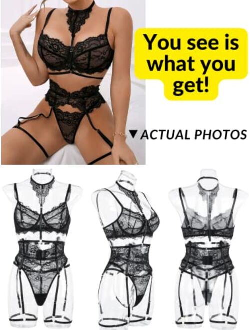 Kaei&Shi Exotic Choker, High Waisted Belt, G String, 5 Piece Strappy Garter