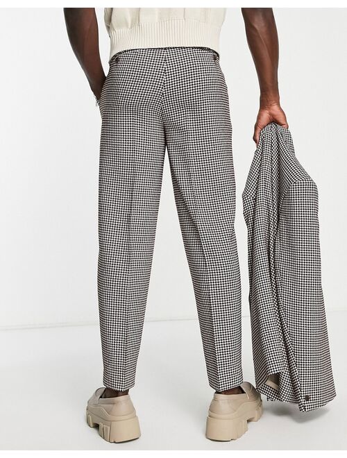 ASOS DESIGN oversized tapered suit pants in brown houndstooth