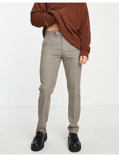 ASOS DESIGN slim smart pants with micro plaid in brown