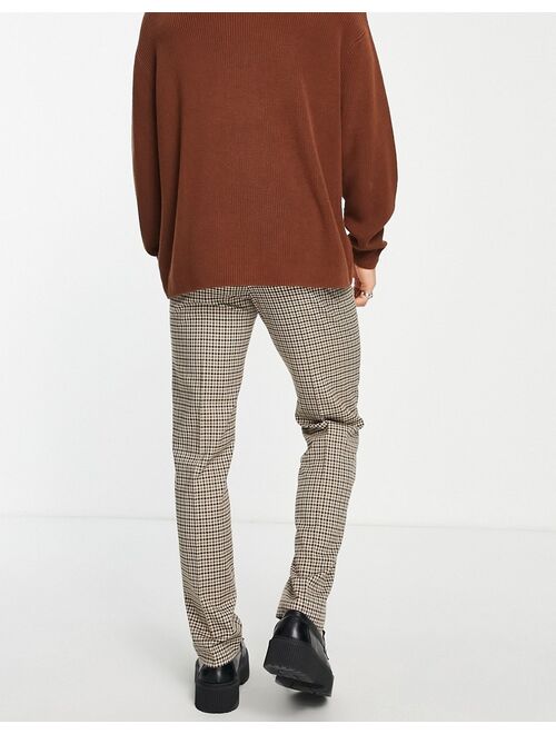 ASOS DESIGN slim smart pants with micro plaid in brown