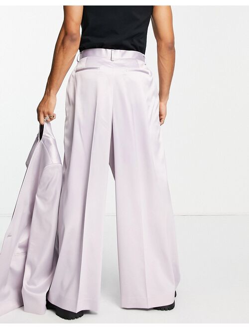 ASOS DESIGN extreme wide leg suit pants in lilac satin