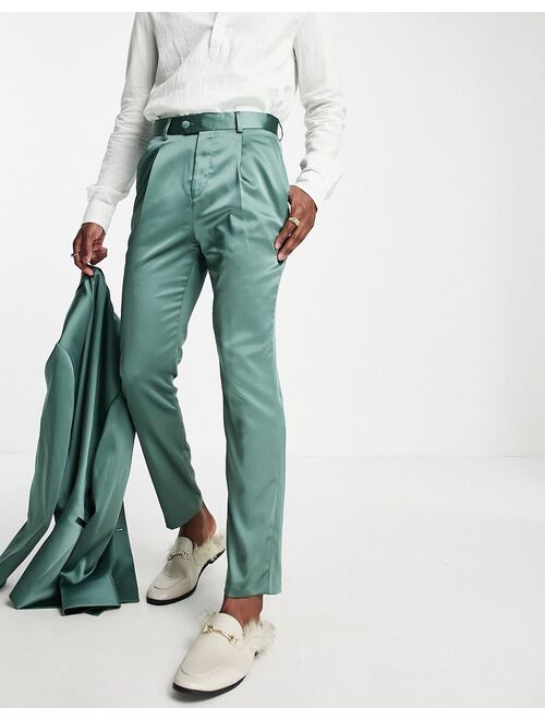 ASOS DESIGN wedding tapered suit pants in dark green