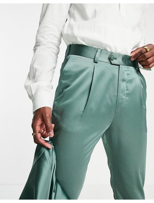 ASOS DESIGN wedding tapered suit pants in dark green