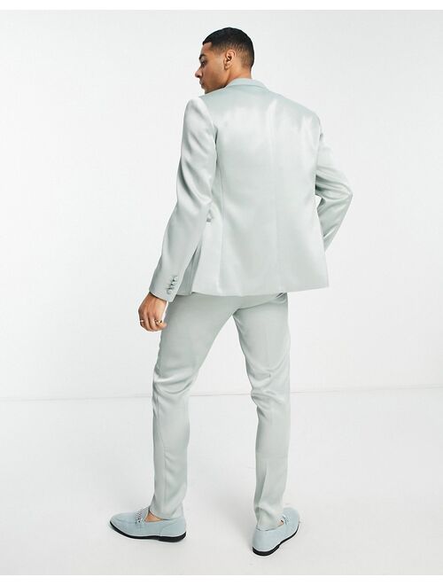 ASOS DESIGN skinny high shine suit pants in sage green