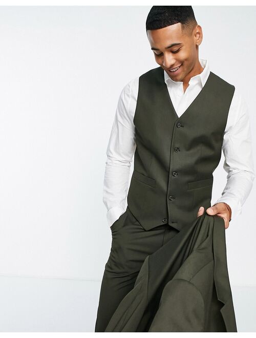 ASOS DESIGN slim suit vest in khaki