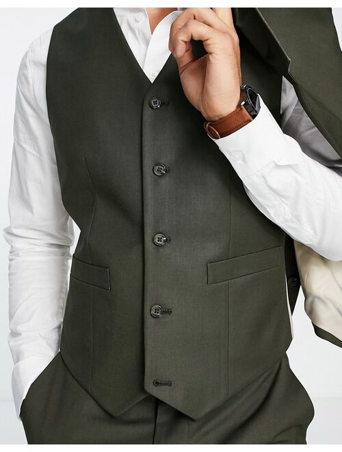 ASOS DESIGN slim suit vest in khaki