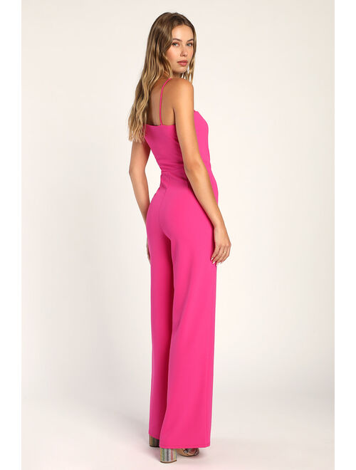 Lulus Posh Partier Hot Pink Asymmetrical Wide-Leg Jumpsuit