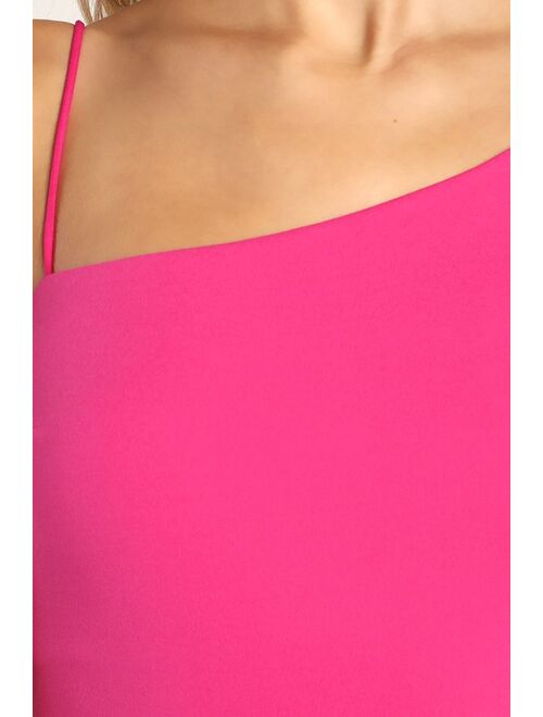 Lulus Posh Partier Hot Pink Asymmetrical Wide-Leg Jumpsuit