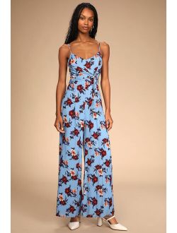 Day in Paradise Periwinkle Floral Print Tie-Front Jumpsuit