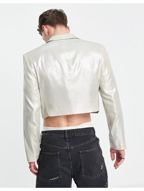 ASOS DESIGN super cropped metallic blazer in gold