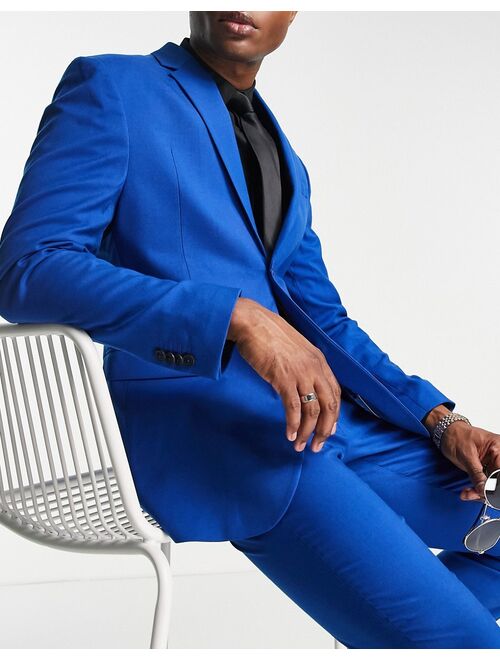 New Look skinny suit jacket in bright blue