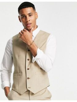 slim suit vest in camel