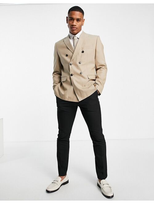 Jack & Jones Premium double breasted suit jacket in brown