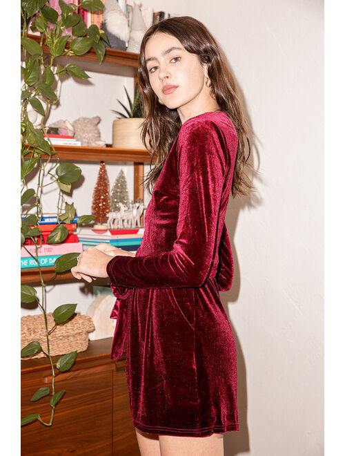 Lulus Romantic Moves Burgundy Velvet Long Sleeve Romper