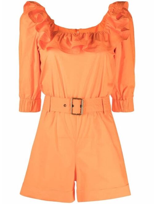 PINKO belted ruffle-trim playsuit