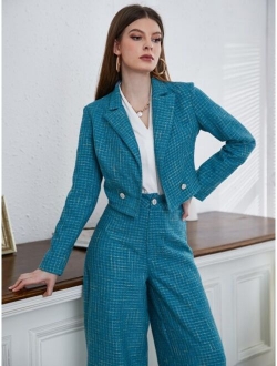 Lapel Neck Double Button Blazer Wide Leg Pants