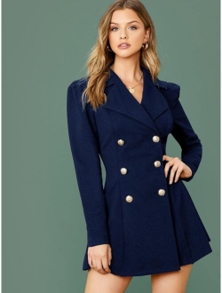 Notch Collar Double Breasted Blazer Dress