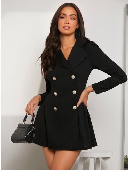 SHEIN Notch Collar Double Breasted Blazer Dress