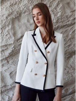 Premium Contrast Binding Double-Breasted Blazer