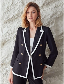 Premium Contrast Binding Double-Breasted Blazer