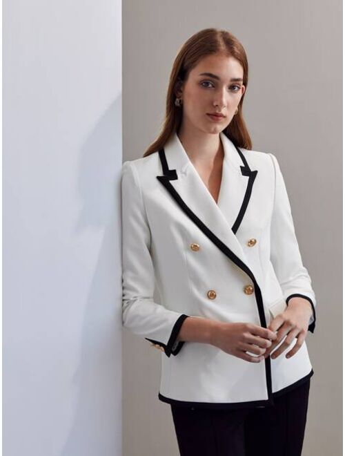 MOTF Premium Contrast Binding Double-Breasted Blazer