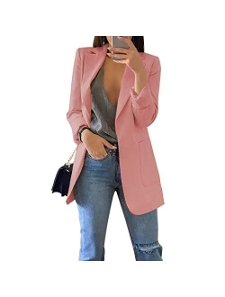 Iaahtye Womens Casual Blazers Open Front Long Sleeve Blazer Collared Slim Work Office Pockets Jackets