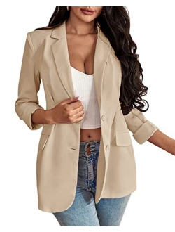 Taodou Womens Casual Blazers Open Front Long Sleeve Button Work Office Jackets Blazer