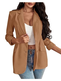 Taodou Womens Casual Blazers Open Front Long Sleeve Button Work Office Jackets Blazer