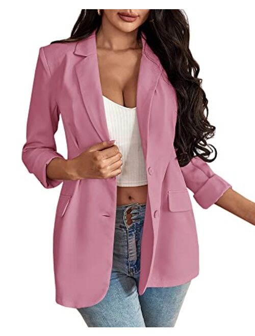 Taodou Womens Casual Blazers Open Front Long Sleeve Button Work Office Jackets Blazer