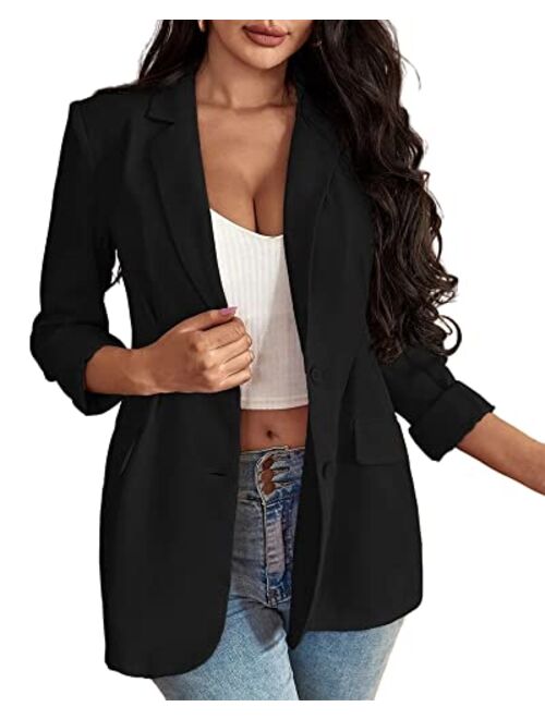 Taodou Womens Casual Blazers Open Front Long Sleeve Button Work Office Jackets Blazer