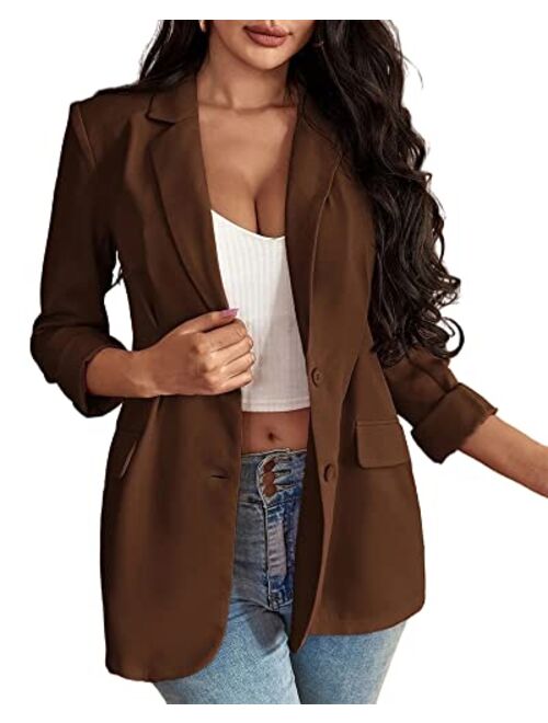 Taodou Womens Casual Blazers Open Front Long Sleeve Button Work Office Jackets Blazer