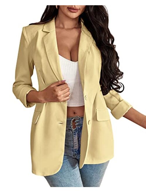 Taodou Womens Casual Blazers Open Front Long Sleeve Button Work Office Jackets Blazer