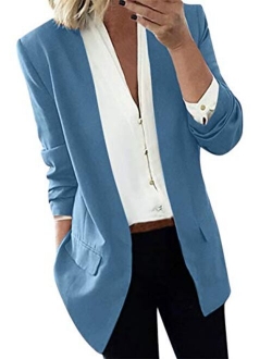 GRASWE Women's Casual Open Front Cardigan Jacket Work Office Blazer Classic Plus Size Blazer Suit