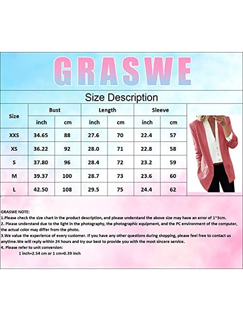 GRASWE Women's Casual Open Front Cardigan Jacket Work Office Blazer Classic Plus Size Blazer Suit