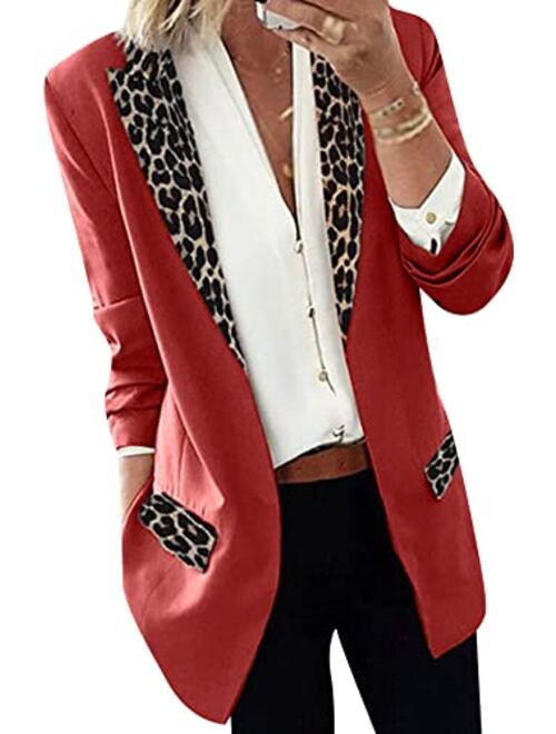 GRASWE Women's Casual Open Front Cardigan Jacket Work Office Blazer Classic Plus Size Blazer Suit